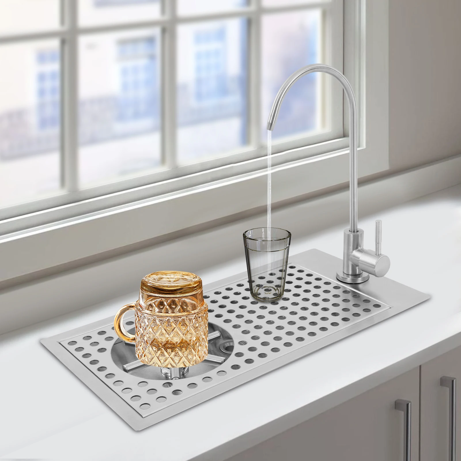 Glass Rinser Embedded Installation, Commercial Cup Washer, Stainless Steel Silver Cleaning Rinser with Faucet for Homes, Pubs
Glass Rinser Embedded Installation, Commercial Cup Washer, Stainless Steel Silver Cleaning Rinser with Faucet for Homes, Pubs