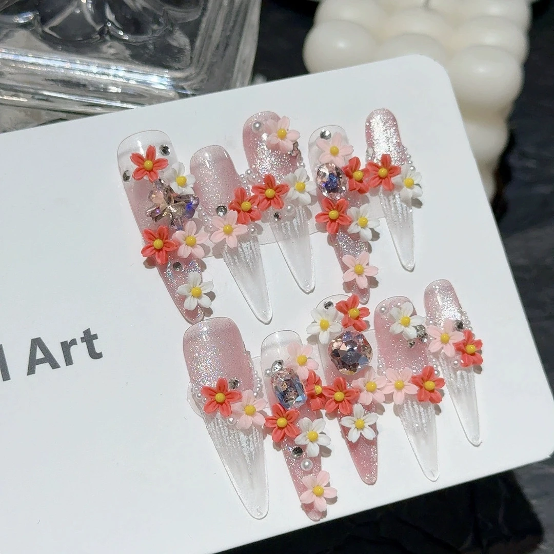 Handmade Press On Nails French Pearl False Nails 3D Sweet Flowers Decor Glitter Cat's Eye Gradient Fake Nails Long Pointed Nail
Handmade Press On Nails French Pearl False Nails 3D Sweet Flowers Decor Glitter Cat's Eye Gradient Fake Nails Long Pointed Nail
