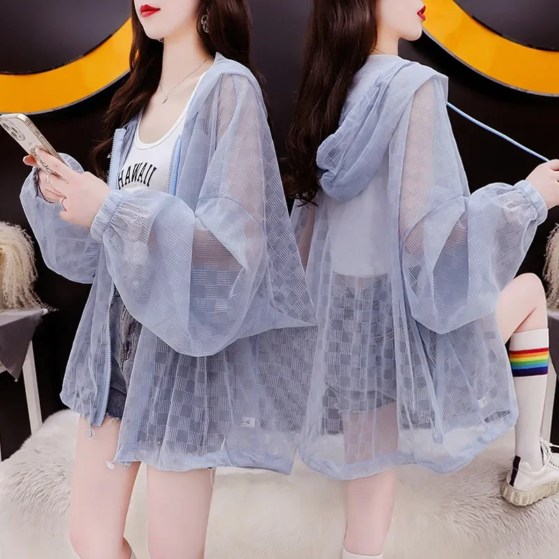Lightweight Sheer Mesh Hooded Long Sleeve Puff Sleeve Plaid Shirt for Women Summer Casual Loose Fit Korean Style
Lightweight Sheer Mesh Hooded Long Sleeve Puff Sleeve Plaid Shirt for Women Summer Casual Loose Fit Korean Style