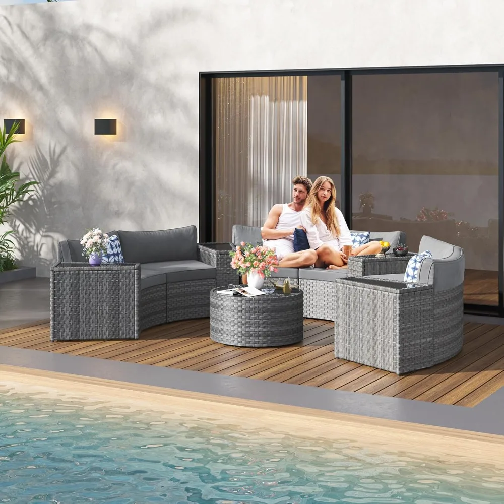 Outdoor Terrace Furniture Set with Coffee Table, 11 Semi Moon Shaped Outdoor Segmented Sofas, and Waterproof Side Table Covers
Outdoor Terrace Furniture Set with Coffee Table, 11 Semi Moon Shaped Outdoor Segmented Sofas, and Waterproof Side Table Covers