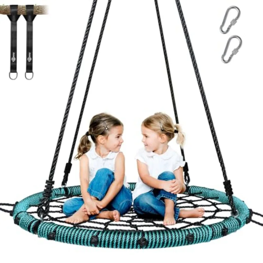 Outdoor spider web saucer tree swing for kids and adults, steel frame with green nylon net, 750 lbs capacity, 40-inch diameter,
Outdoor spider web saucer tree swing for kids and adults, steel frame with green nylon net, 750 lbs capacity, 40-inch diameter,
