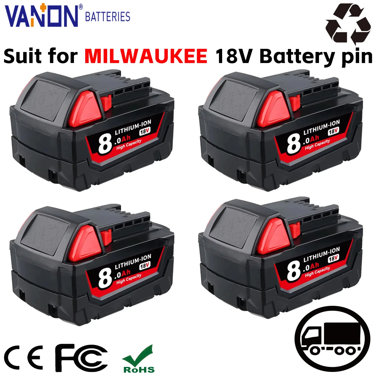 VANON M18 1/2/4Pack 8.0AH 18V MAX Lithium Battery Replace for Milwaukee 48-11-1810 48-11-1820 48-1100 Cordless Tools Battery pin
VANON M18 1/2/4Pack 8.0AH 18V MAX Lithium Battery Replace for Milwaukee 48-11-1810 48-11-1820 48-1100 Cordless Tools Battery pin