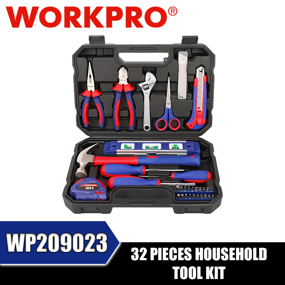 WORKPRO WP209023 32 Pieces Household Tool Kit Spirit Level Screwdriver Pliers Spanner Craft Knife Hammer Tape Measure
WORKPRO WP209023 32 Pieces Household Tool Kit Spirit Level Screwdriver Pliers Spanner Craft Knife Hammer Tape Measure