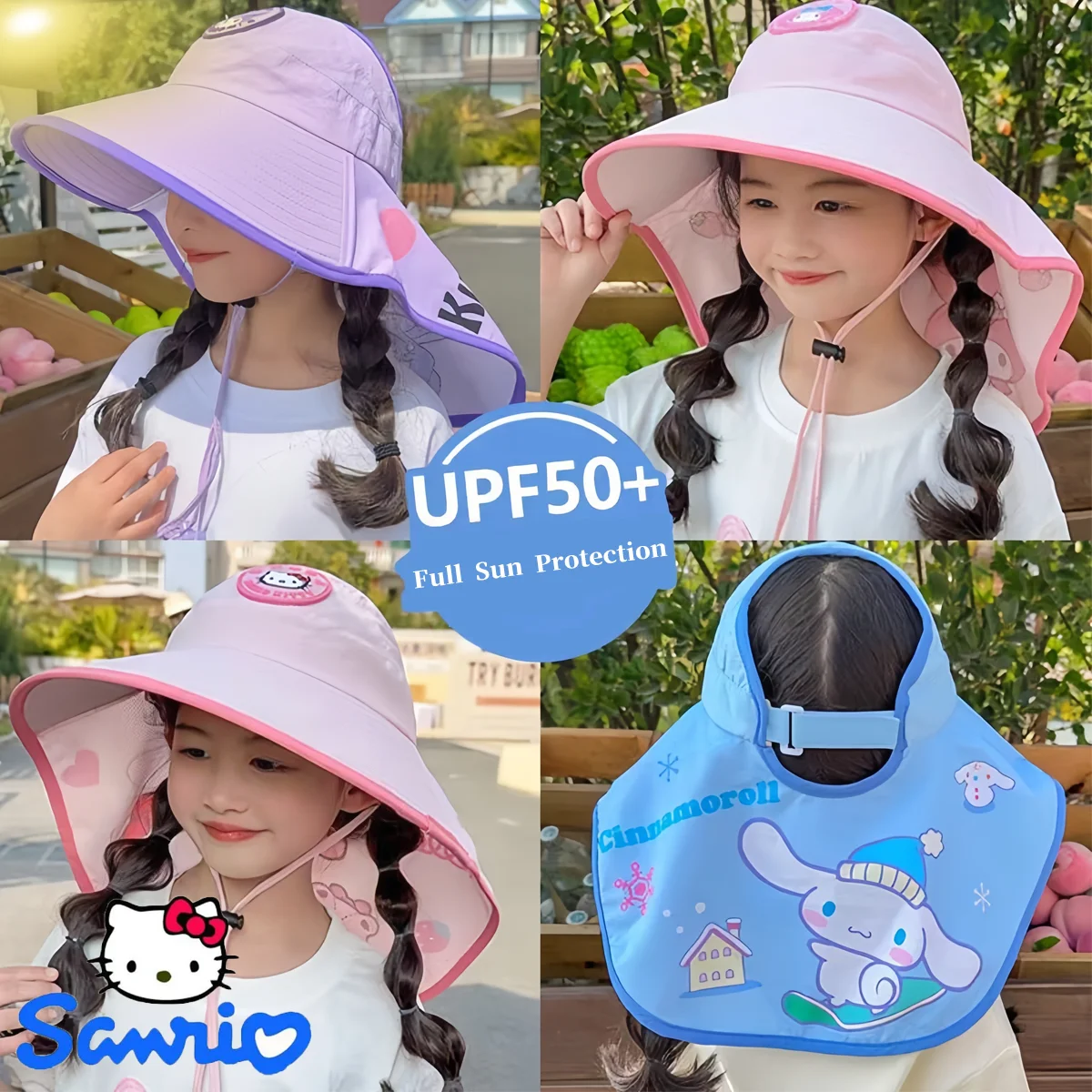 Sanrio Kuromi Melody Cinnamoroll Student UPF50+ Sun Hat Neck Flap UV Protection Adjustable Quick Dry Kawaii Outdoor Beach Cap
Sanrio Kuromi Melody Cinnamoroll Student UPF50+ Sun Hat Neck Flap UV Protection Adjustable Quick Dry Kawaii Outdoor Beach Cap