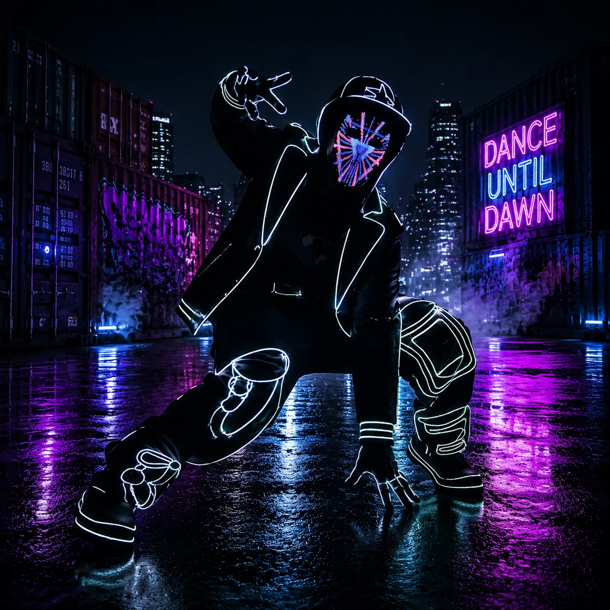 Men’s Neon LED Glow Costume Cyberpunk Party Rave Clothing Set Jacket Pants Mask Light Up Futuristic Dance Outfit
Men’s Neon LED Glow Costume Cyberpunk Party Rave Clothing Set Jacket Pants Mask Light Up Futuristic Dance Outfit