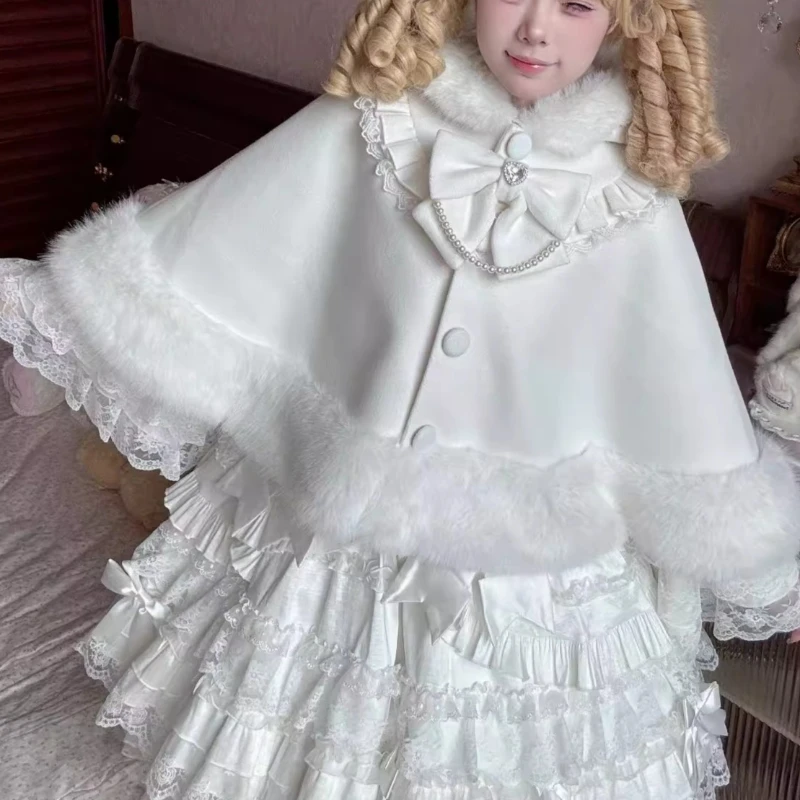 Winter Japanese Lolita Cloak Overcoats Women Bow Design Hoodies Patchwork Kawaii Cope Coats Harajuku Warm Sweet Fur Collar Coats
Winter Japanese Lolita Cloak Overcoats Women Bow Design Hoodies Patchwork Kawaii Cope Coats Harajuku Warm Sweet Fur Collar Coats