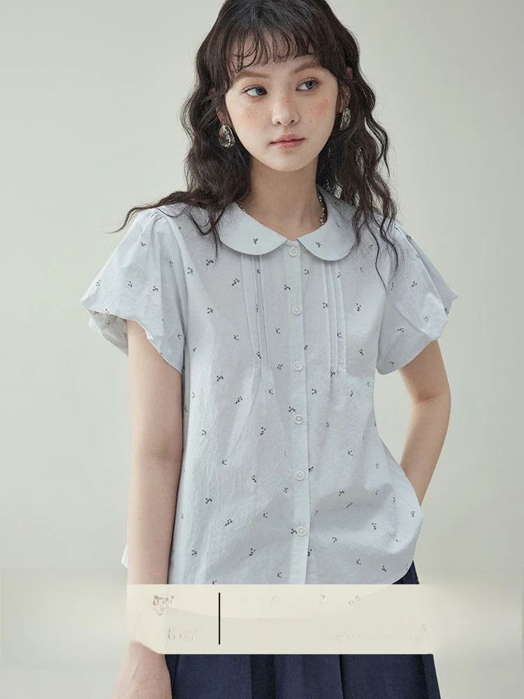 AMUU Original Sweet Style Pure Cotton Floral Print Shirt Summer Short Sleeve Baby Doll Collar Single Button Bubble Sleeve Top
AMUU Original Sweet Style Pure Cotton Floral Print Shirt Summer Short Sleeve Baby Doll Collar Single Button Bubble Sleeve Top