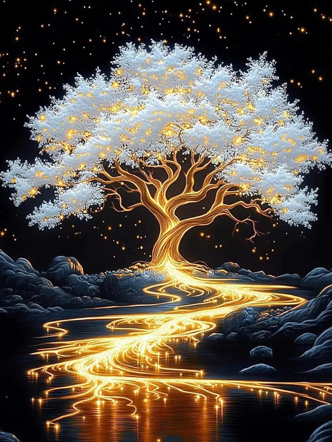 Glowing Golden Root White Magic Tree Starry Night Mountain Jigsaw Puzzle, Glimmer Stream Reflection Dark Night Home Wall Decor
Glowing Golden Root White Magic Tree Starry Night Mountain Jigsaw Puzzle, Glimmer Stream Reflection Dark Night Home Wall Decor