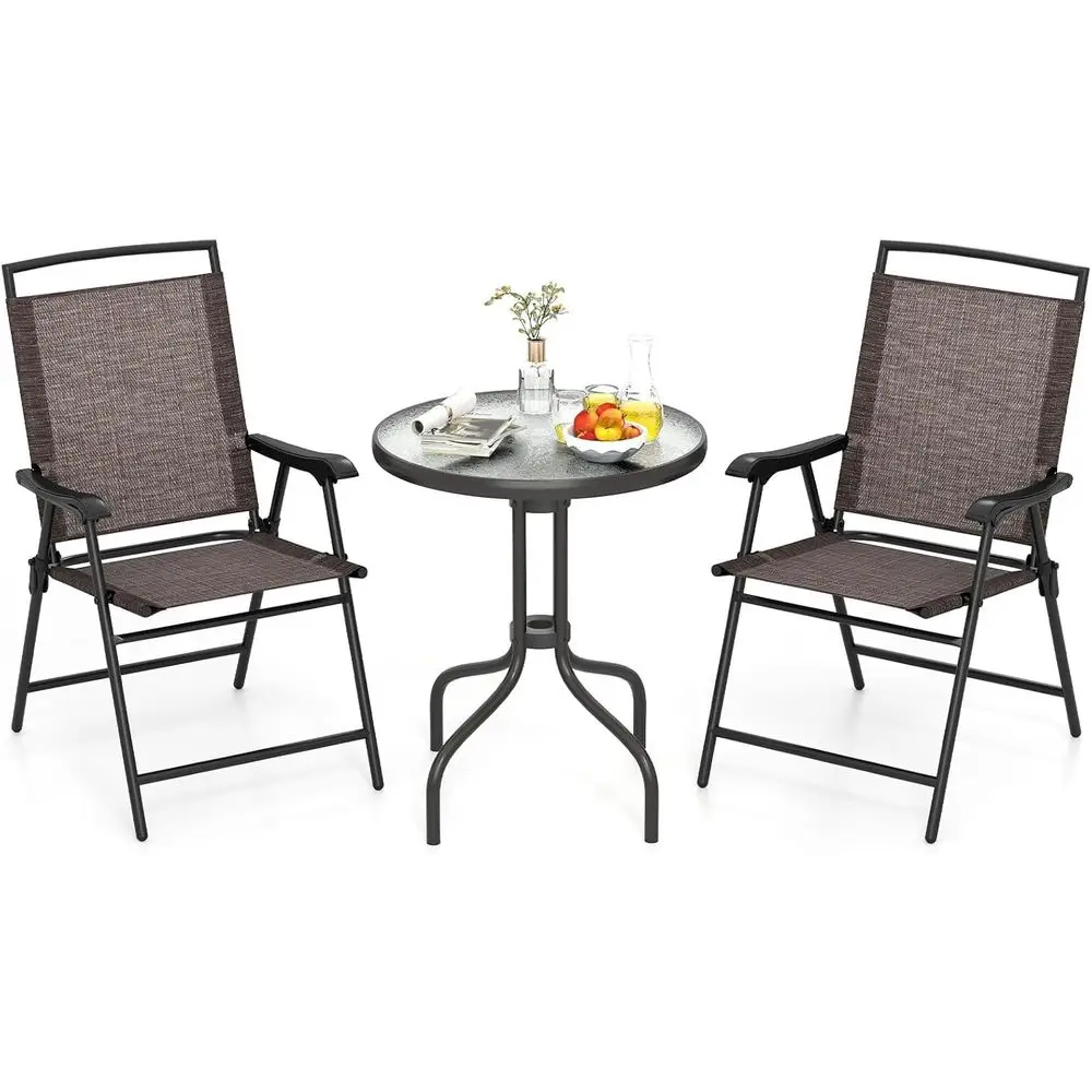 Outdoor 3-Piece Bistro Set with Round Glass Table and 2 Chairs, Umbrella Hole, Ideal for Patio, Porch, or Balcony
Outdoor 3-Piece Bistro Set with Round Glass Table and 2 Chairs, Umbrella Hole, Ideal for Patio, Porch, or Balcony