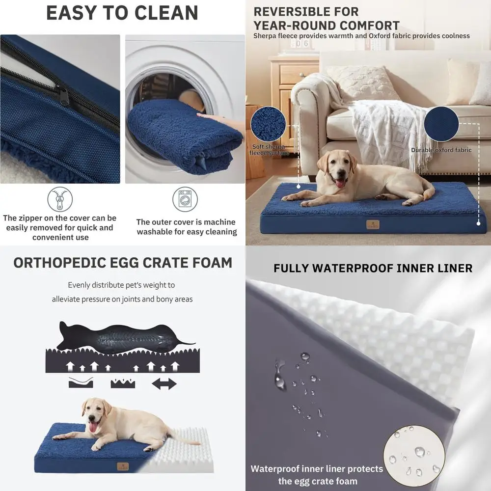 Large Orthopedic Dog Bed - Waterproof Egg Foam Crate with Removable Cover for Dogs up to 100 lbs (44x32x3.5, Navy)
Large Orthopedic Dog Bed - Waterproof Egg Foam Crate with Removable Cover for Dogs up to 100 lbs (44x32x3.5, Navy)