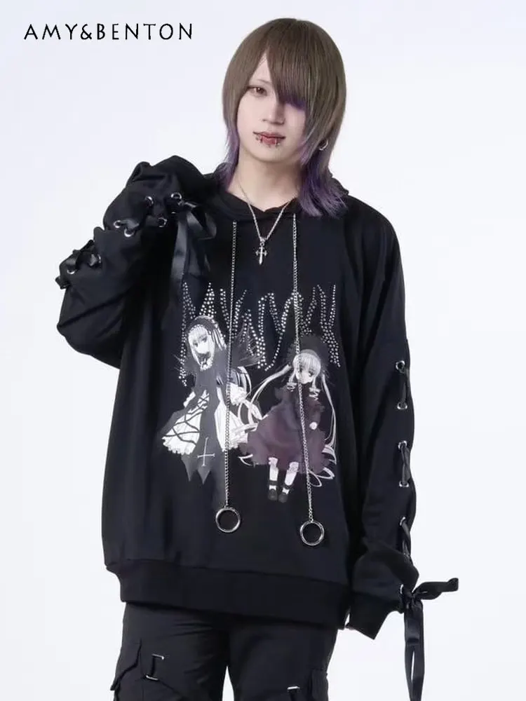 Японский стиль Харадзюку, цепочка, лента, бант, в форме сердца, стразы, Лолита, аниме, толстовки с принтом, женская субкультура, готическая толстовка
Японский стиль Харадзюку, цепочка, лента, бант, в форме сердца, стразы, Лолита, аниме, толстовки с принтом, женская субкультура, готическая толстовка