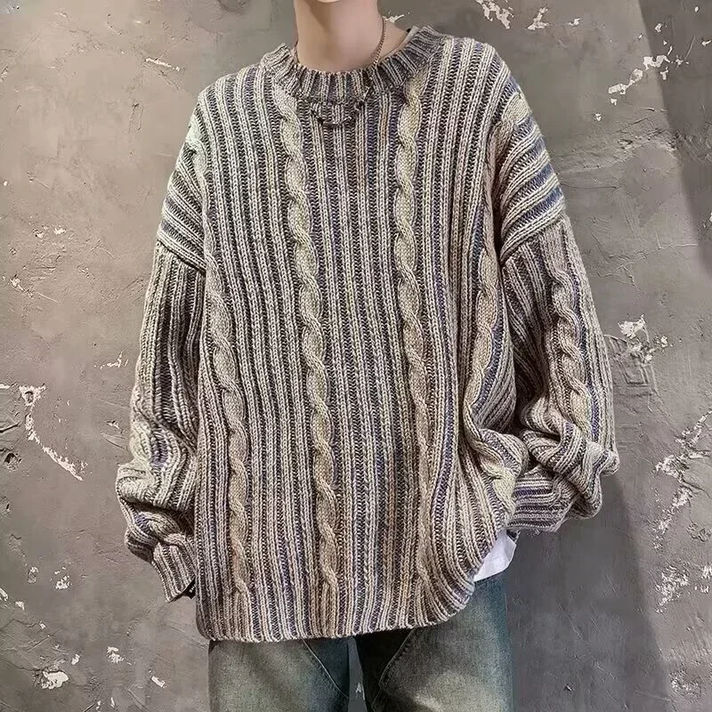 Autumn Striped Knitted Sweater For Men Korean Fashion Streetwear Pullovers 2025 New Vintage Patchwork Crewneck Knitwear
Autumn Striped Knitted Sweater For Men Korean Fashion Streetwear Pullovers 2025 New Vintage Patchwork Crewneck Knitwear