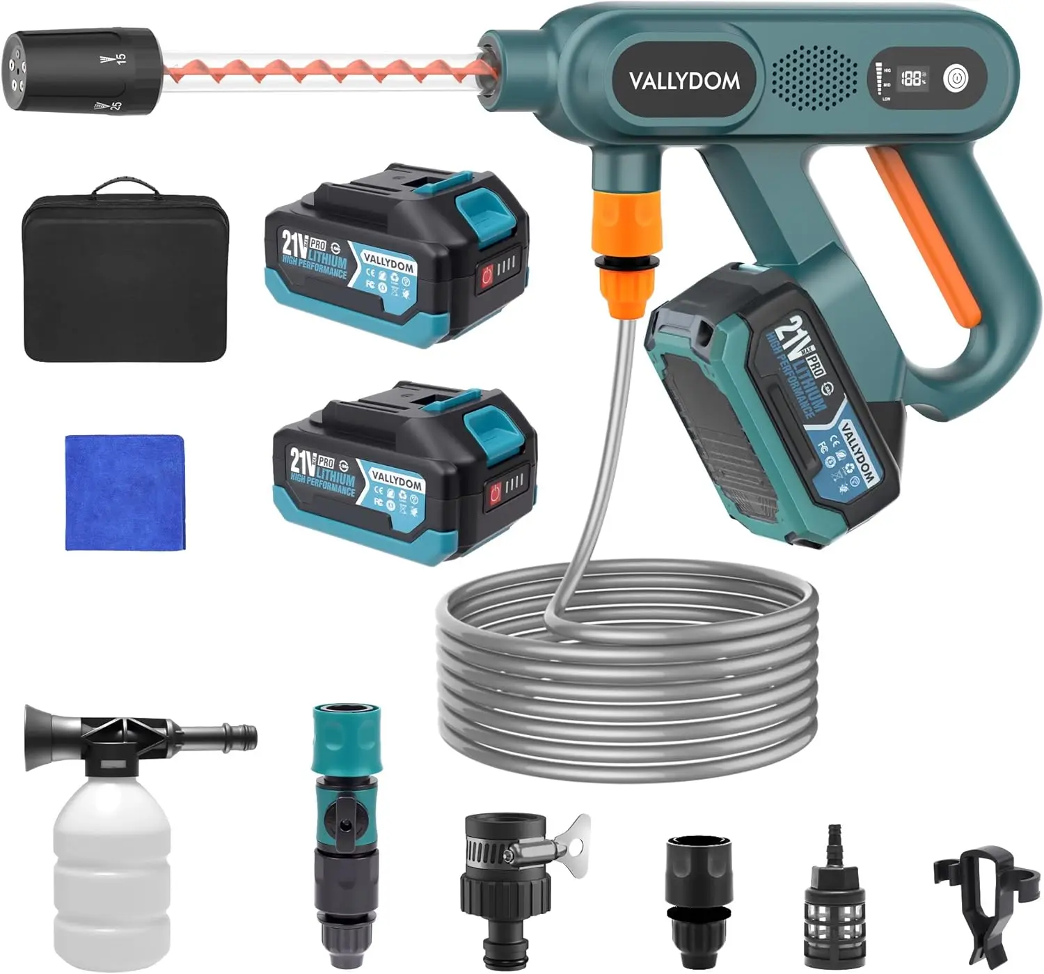 Portable Pressure Washer with Spiral Jet Nozzle, 3 Power Levels, 2×4.0Ah Batteries, Brushless Motor & Car Wash Kit
Portable Pressure Washer with Spiral Jet Nozzle, 3 Power Levels, 2×4.0Ah Batteries, Brushless Motor & Car Wash Kit