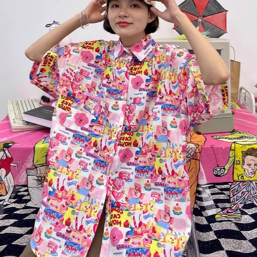 Women Fashion Casual Loose Short Sleeve Cartoon Print Shirt New Summer Vintage Style T-shirt Hip Hop Alphabet Blouses Women Tops
Women Fashion Casual Loose Short Sleeve Cartoon Print Shirt New Summer Vintage Style T-shirt Hip Hop Alphabet Blouses Women Tops