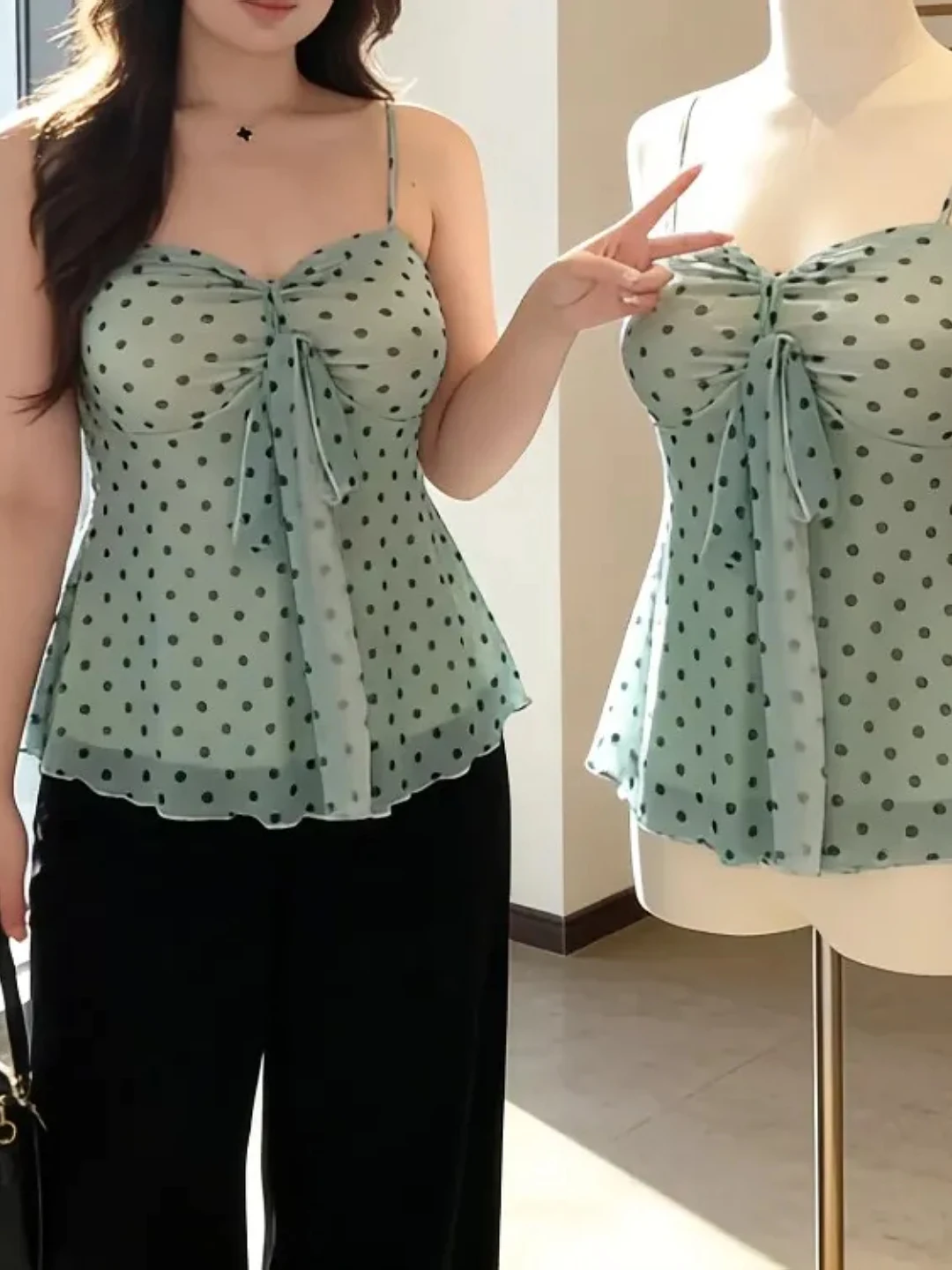 plus Size Korean Sweet Polka Dot Strap Vest Top Slimming Waist Pure Desire Style Women's Fashion Summer Outfit Set
plus Size Korean Sweet Polka Dot Strap Vest Top Slimming Waist Pure Desire Style Women's Fashion Summer Outfit Set