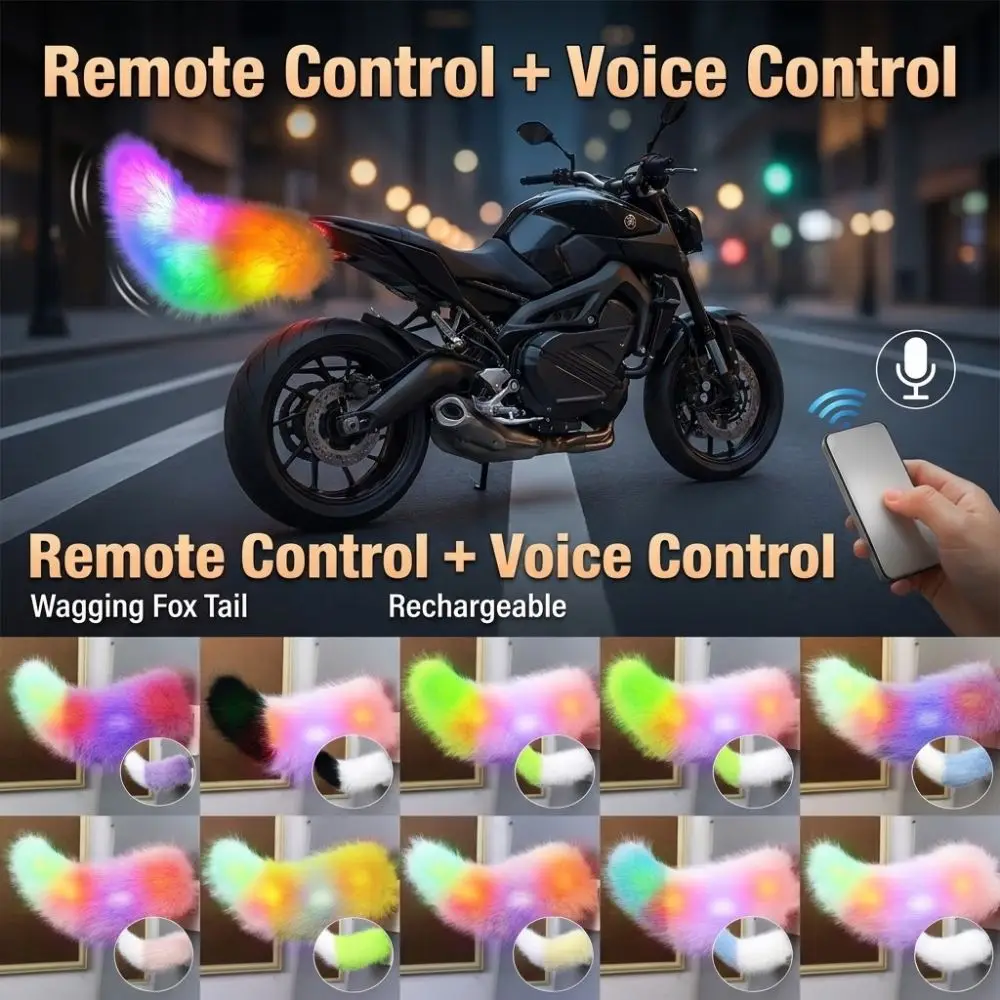 Colorful Lights Remote Control Electric Car Tail Rechargeable Fluffy Bicycle Wagging Moving Tail Self-adhesive Realistic
Colorful Lights Remote Control Electric Car Tail Rechargeable Fluffy Bicycle Wagging Moving Tail Self-adhesive Realistic