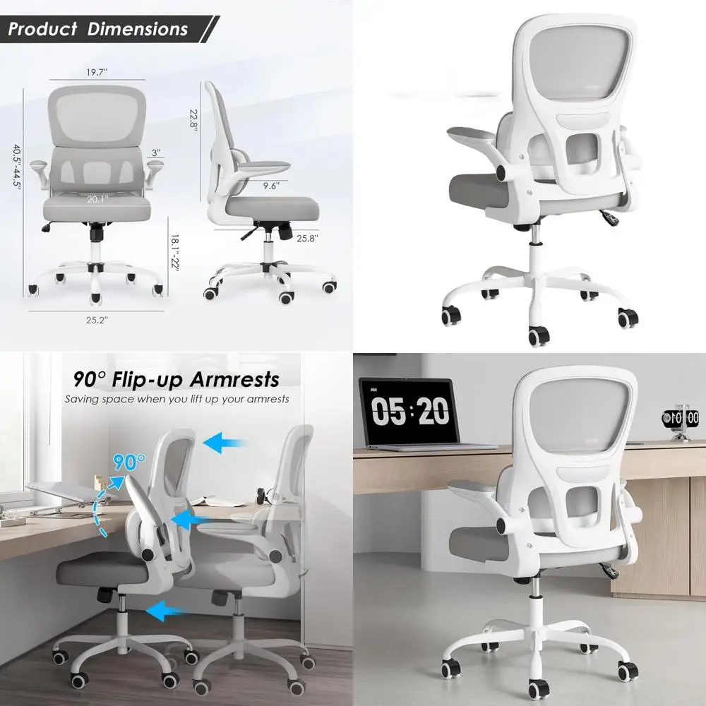 Эргономичное офисное кресло с сетчатой спинкой, поясничной поддержкой и откидными подлокотниками, удобное для домашнего офиса, белое и серое
Эргономичное офисное кресло с сетчатой спинкой, поясничной поддержкой и откидными подлокотниками, удобное для домашнего офиса, белое и серое