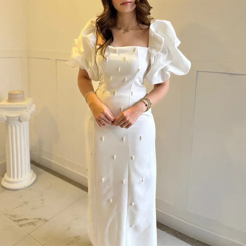 European Style Women Square Collar Puff Sleeve Slim Embroidery Beading White Dress , Woman Summer Elegant Long Pencil Dresses
European Style Women Square Collar Puff Sleeve Slim Embroidery Beading White Dress , Woman Summer Elegant Long Pencil Dresses