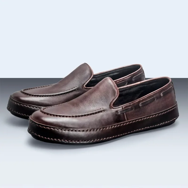 High Quality Flat Work Walking Casual Shoes Men Loafers Slip on Genuine Leather Retro Handmade Leather Shoes Male Spring Summer
High Quality Flat Work Walking Casual Shoes Men Loafers Slip on Genuine Leather Retro Handmade Leather Shoes Male Spring Summer