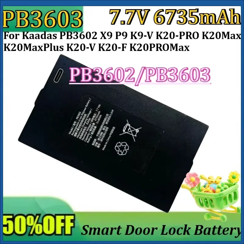New High Quality 5000mAh for Kaadas PB3602 X9 P9 K9-V K20-PRO K20Max K20MaxPlus K20-V K20-F K20PROMax Smart Door Lock Battery
New High Quality 5000mAh for Kaadas PB3602 X9 P9 K9-V K20-PRO K20Max K20MaxPlus K20-V K20-F K20PROMax Smart Door Lock Battery