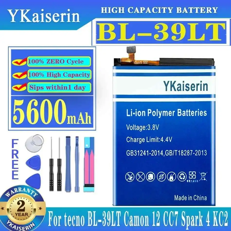Reliable Replacement Mobile Phone Battery 5600mAh For Tecno BL-39LT Camon 12 CC7 Spark 4 KC2
Reliable Replacement Mobile Phone Battery 5600mAh For Tecno BL-39LT Camon 12 CC7 Spark 4 KC2