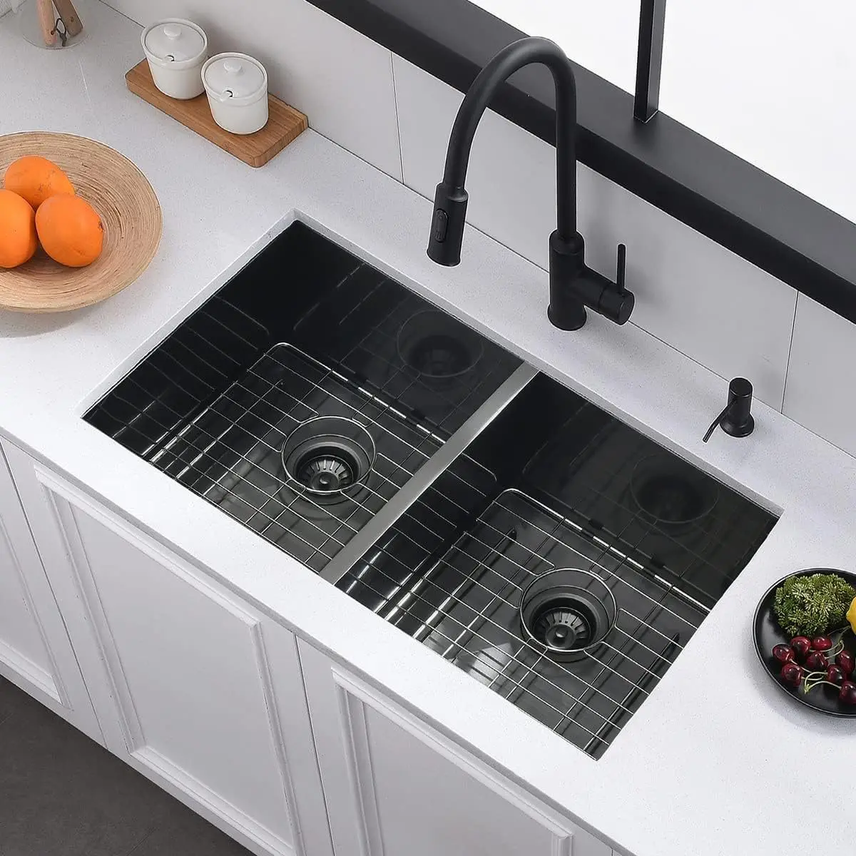 Black Stainless Steel Undercounter Double Sink 30x20x10 Nano Stainless Steel Kitchen Sink with Accessories
Black Stainless Steel Undercounter Double Sink 30x20x10 Nano Stainless Steel Kitchen Sink with Accessories