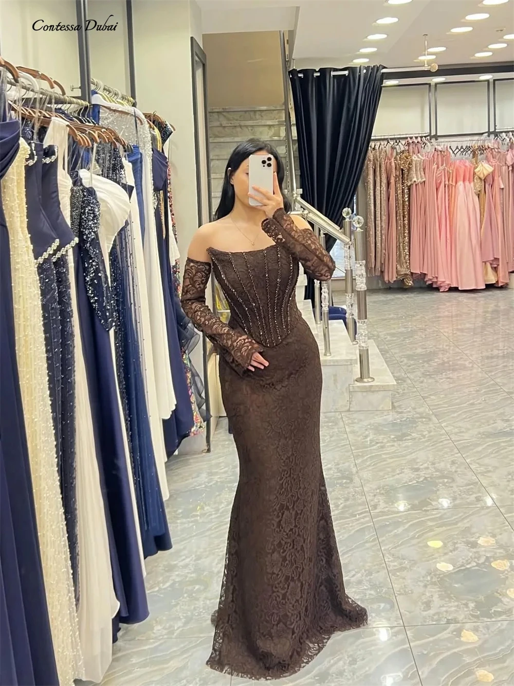 Contessa Custom evening dress wedding guest dress off shoulder sexy corset lace mermaid gown beaded bodice long sleeves train
Contessa Custom evening dress wedding guest dress off shoulder sexy corset lace mermaid gown beaded bodice long sleeves train
