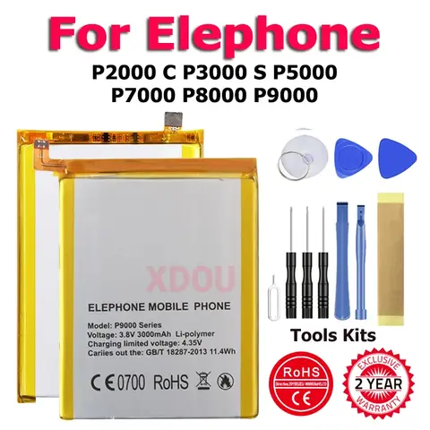 XDOU High Quality Battery For Elephone P2000 C P3000 S P5000 P7000 P8000 P9000 Lite Mobile Phone Batteries + Free Kit