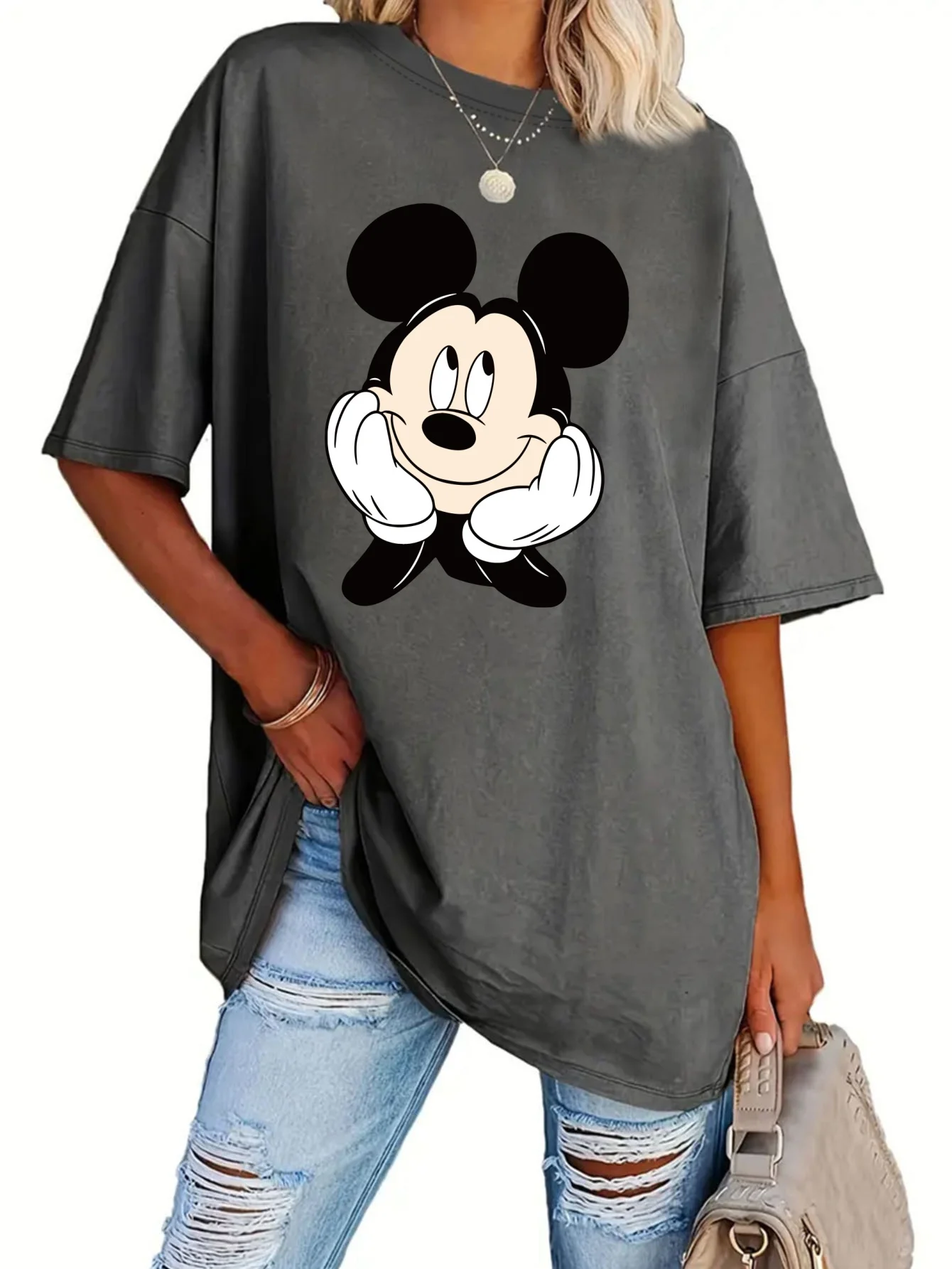 Женская футболка с коротким рукавом и круглым вырезом больших размеров с принтом замка Диснея
Женская футболка с коротким рукавом и круглым вырезом больших размеров с принтом замка Диснея