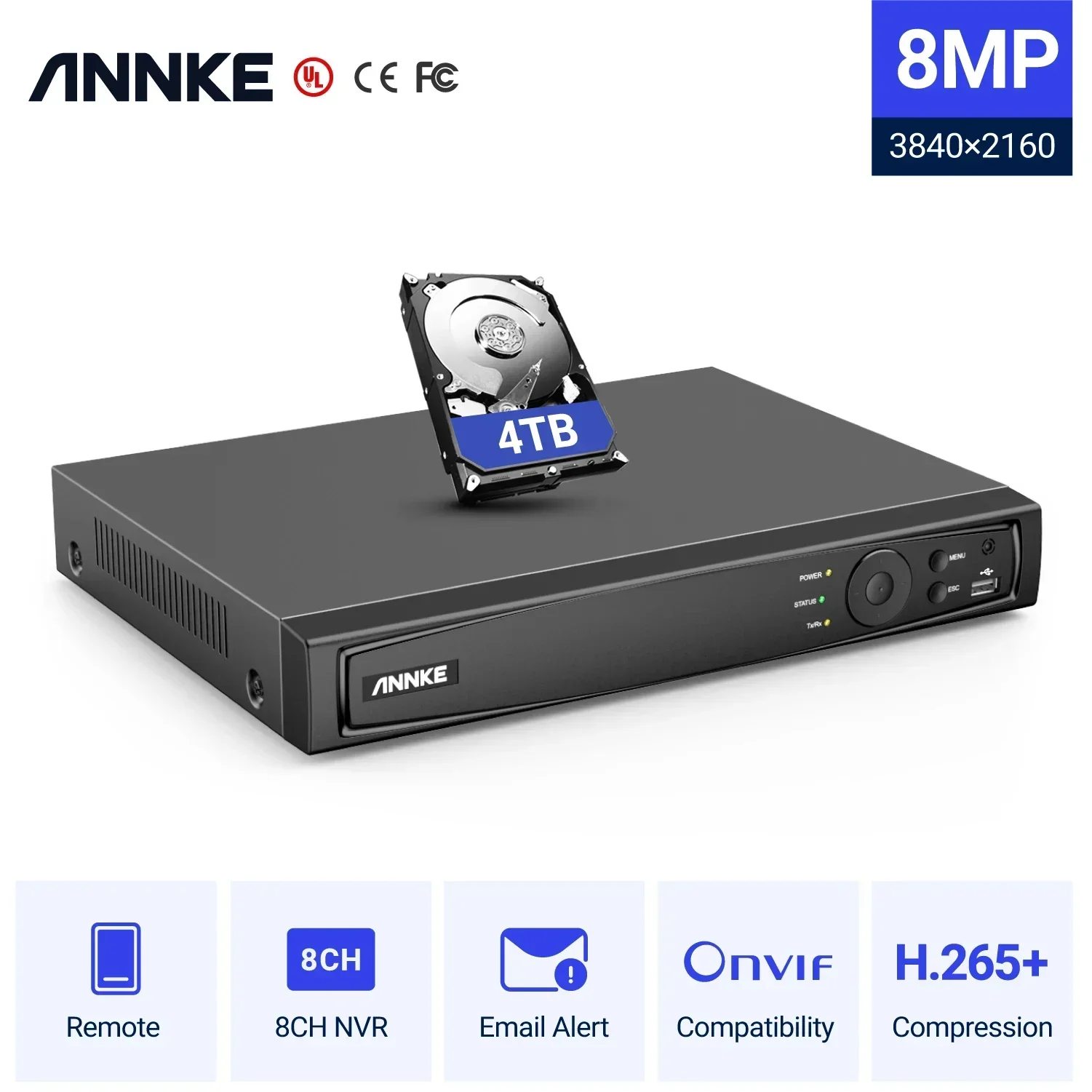 ANNKE H.265+ 4K 8CH POE NVR 1SATA MAX 6TB Smart Playback Motion Detection Network Video Recorder With 4TB Hard Drive
ANNKE H.265+ 4K 8CH POE NVR 1SATA MAX 6TB Smart Playback Motion Detection Network Video Recorder With 4TB Hard Drive