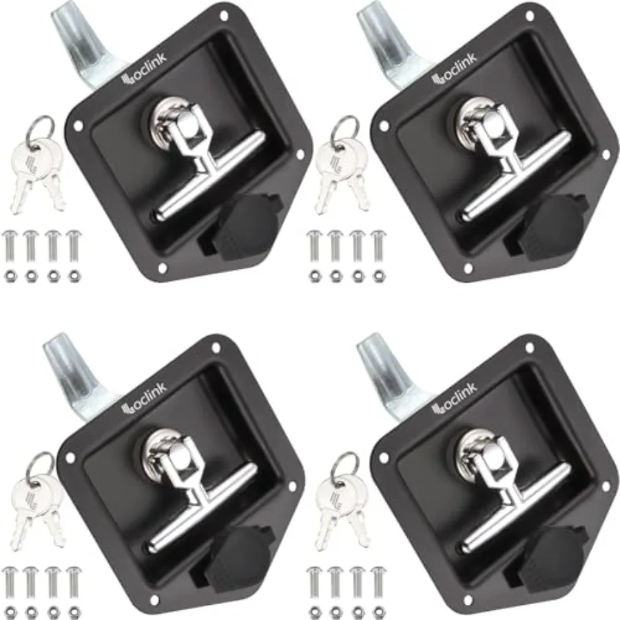 Truck box trailer door latch replacement kit for RV camper storage: black T-handle folding lock with keys, steel construction,
Truck box trailer door latch replacement kit for RV camper storage: black T-handle folding lock with keys, steel construction,