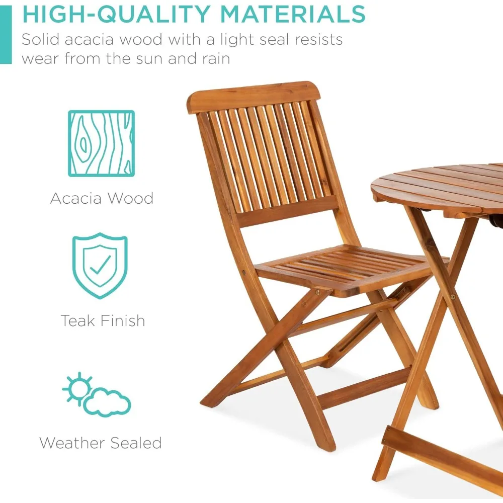 3-Piece Acacia Wood Bistro Set – Folding Patio Table & 2 Chairs | for Backyard Balcony Deck Use, Teak Finish Design
3-Piece Acacia Wood Bistro Set – Folding Patio Table & 2 Chairs | for Backyard Balcony Deck Use, Teak Finish Design