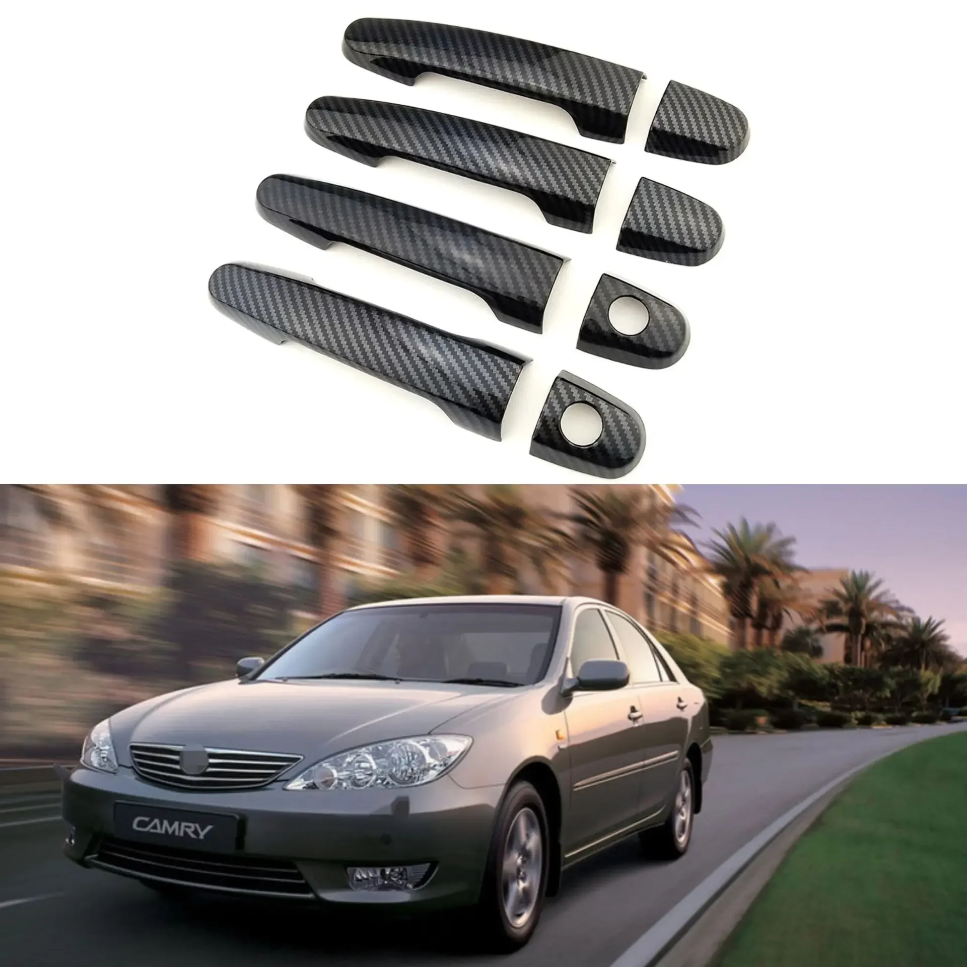 for the 01-05 Toyota CAMRY Camry 2.4 handle with carbon fiber pattern, exterior handle with glossy black door bowl decoration
for the 01-05 Toyota CAMRY Camry 2.4 handle with carbon fiber pattern, exterior handle with glossy black door bowl decoration