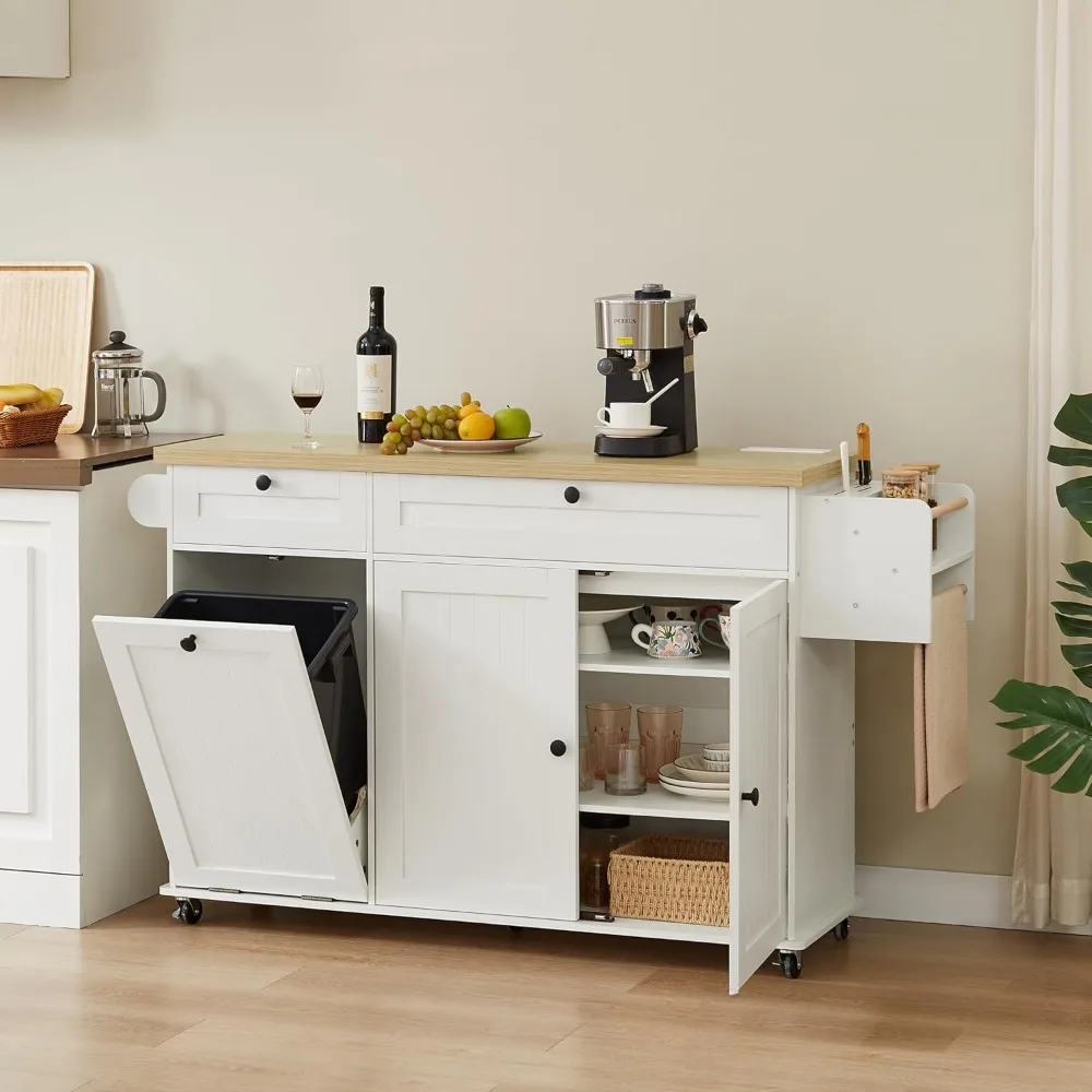 60" Kitchen Island with Power Outlet & Drop Leaf, Rolling Island with Spice Rack & Towel Rack, Knife Holder, Kitchen Cabinets
60" Kitchen Island with Power Outlet & Drop Leaf, Rolling Island with Spice Rack & Towel Rack, Knife Holder, Kitchen Cabinets