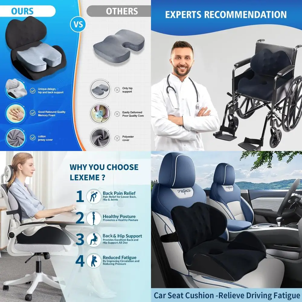 Large Memory Foam Seat Cushion with Lumbar Support and Coccyx Relief for Sciatica and Tailbone Pain - Ideal for Office Chairs, C
Large Memory Foam Seat Cushion with Lumbar Support and Coccyx Relief for Sciatica and Tailbone Pain - Ideal for Office Chairs, C