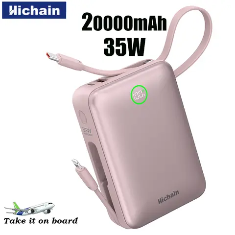 Hichain 20000mAh Power Bank PD35W With Dual Cables Portable Power Bank Fast Charger For iphone16/17 For Huawei For Xiaomi