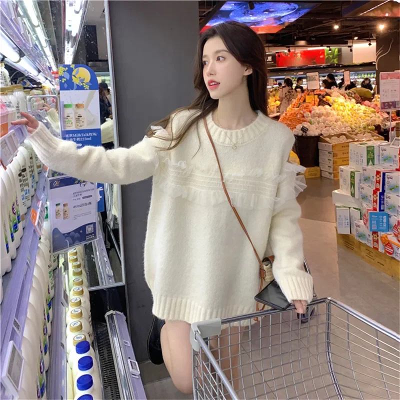 Women New Spring Fall Sexy Strapless Sweater Fashion O Neck Mesh Ruffled Knitted Pullover Long Sleeve Cold Shoulder Loose Top
Women New Spring Fall Sexy Strapless Sweater Fashion O Neck Mesh Ruffled Knitted Pullover Long Sleeve Cold Shoulder Loose Top