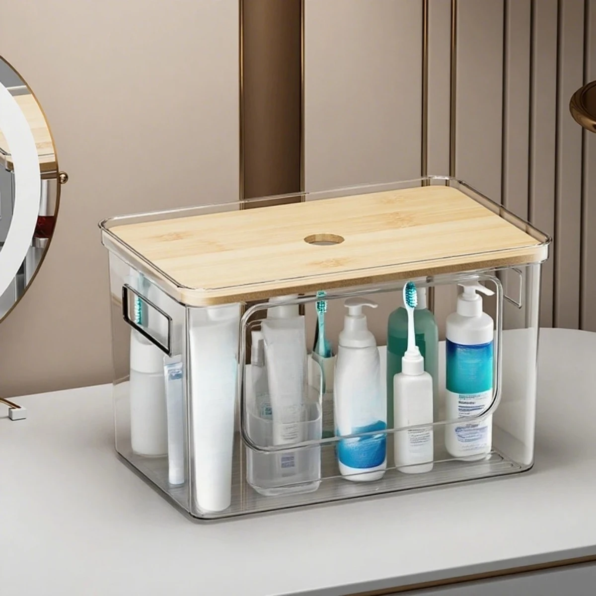 Transparent Acrylic Storage Box Bamboo Lid Stackable Large Capacity Makeup Organizer Kitchen Bathroom Trash Bag Home Container
Transparent Acrylic Storage Box Bamboo Lid Stackable Large Capacity Makeup Organizer Kitchen Bathroom Trash Bag Home Container
