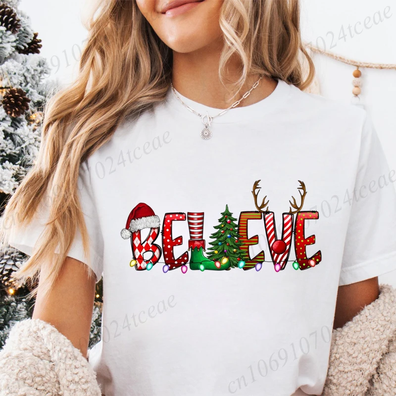 Believe Christmas Print T-shirt for Women Short Sleeve Casual Top Women Streetwear Family Christmas Graphic Tees Vintage Shirt
Believe Christmas Print T-shirt for Women Short Sleeve Casual Top Women Streetwear Family Christmas Graphic Tees Vintage Shirt
