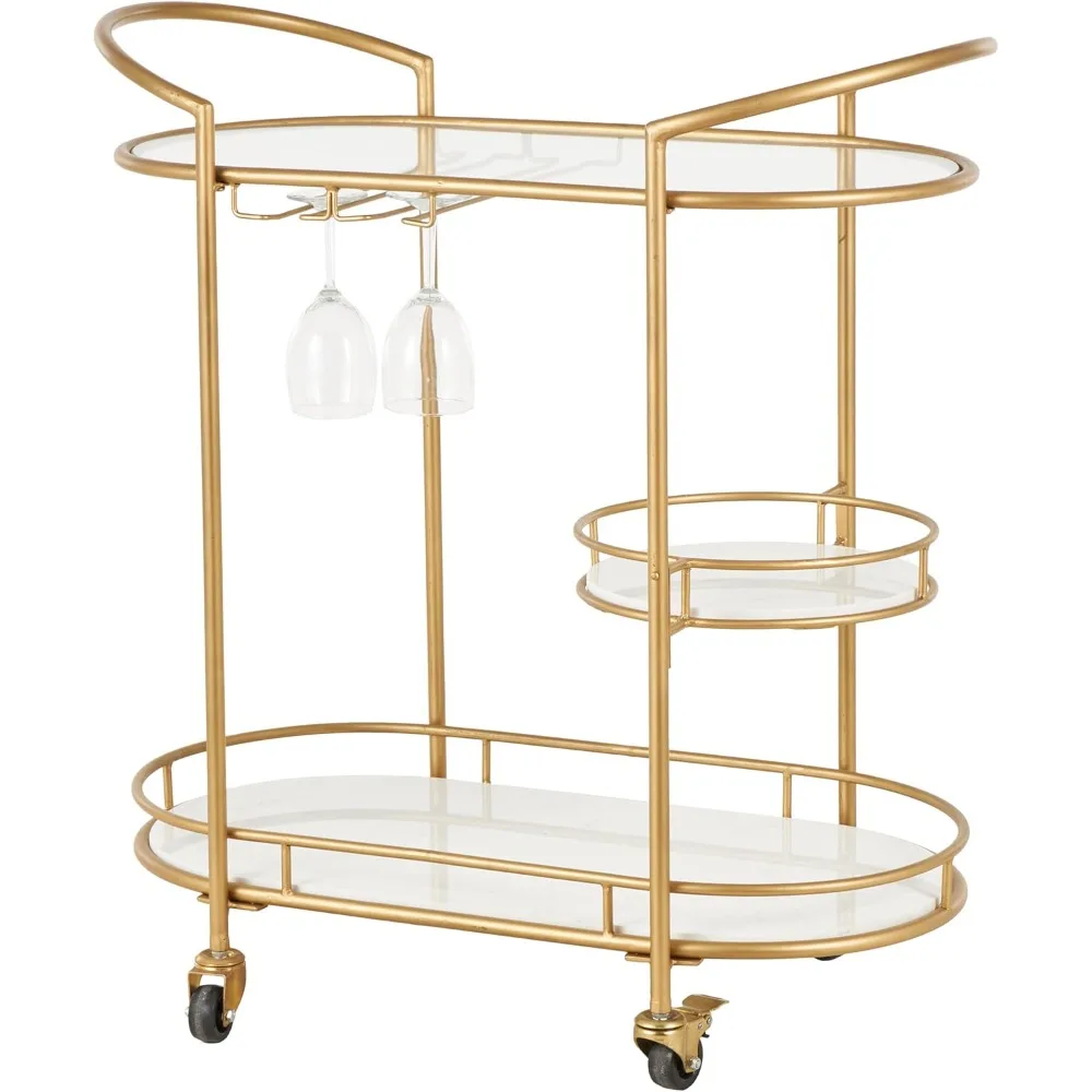 Metal Rolling 1 Glass and 2 Marble Shelves Bar Cart with Lockable Wheels and Mirrored Top, 31" x 16" x 33", Gold
Metal Rolling 1 Glass and 2 Marble Shelves Bar Cart with Lockable Wheels and Mirrored Top, 31" x 16" x 33", Gold