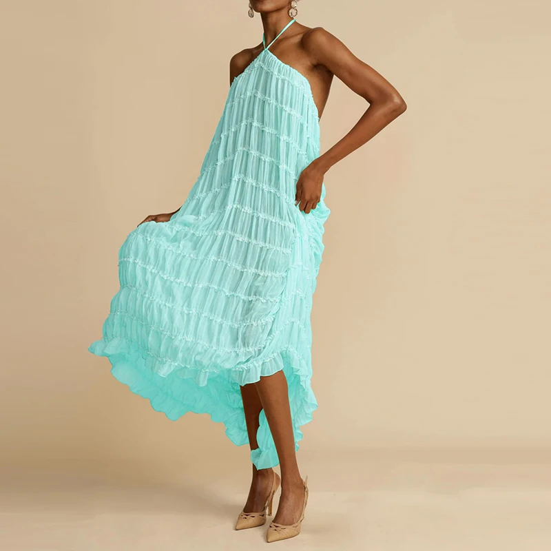 Women Casual Holiday Beach Sleeveless Dress Sexy Halter Hollow Pleated Party Dress Summer Backless Solid Color Loose Long Dress
Women Casual Holiday Beach Sleeveless Dress Sexy Halter Hollow Pleated Party Dress Summer Backless Solid Color Loose Long Dress