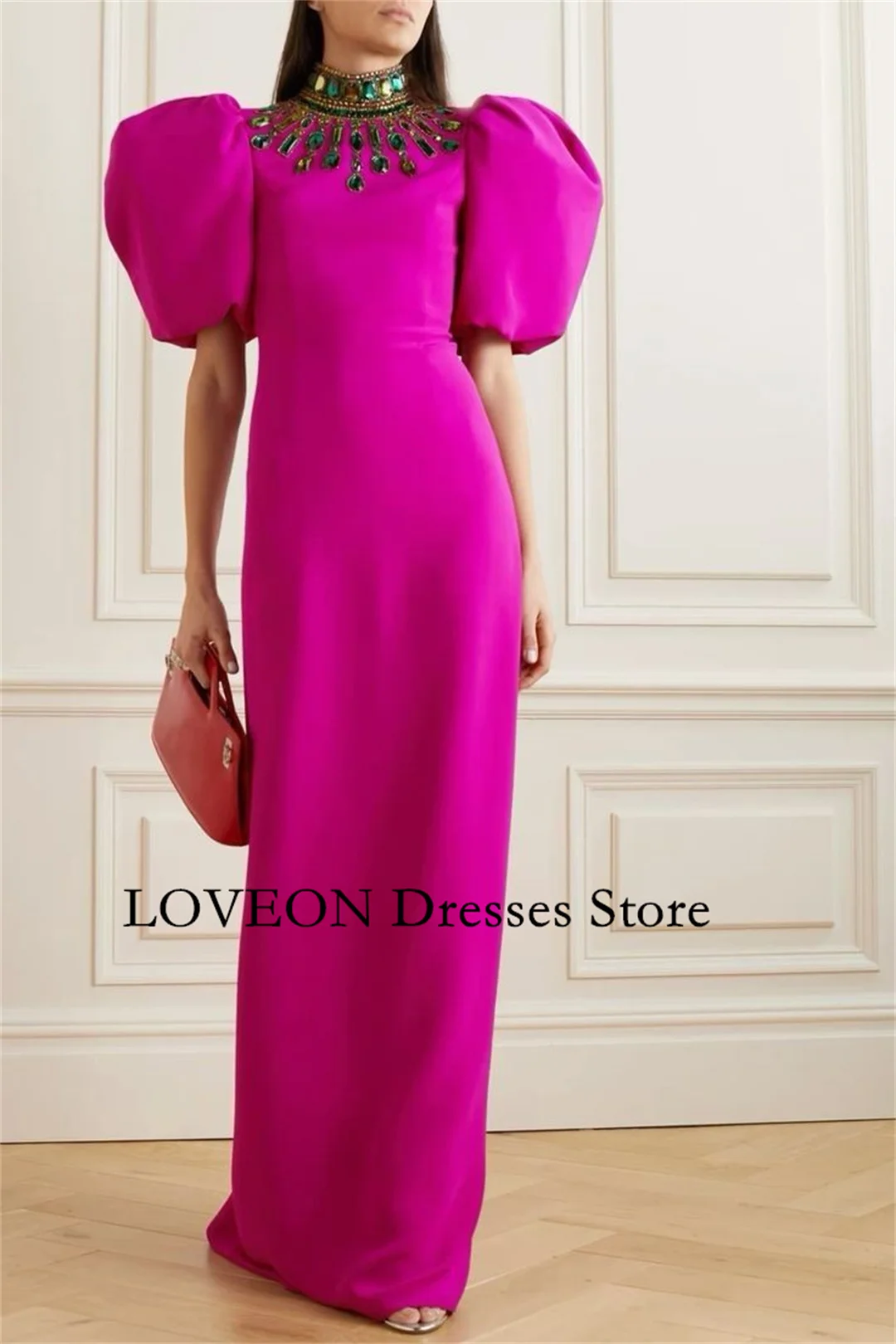 Customized High Neck Fuchsia Vintage Formal Dress Prom Party Satin Crystals Evening Gowns for Women Formal Bridesmaid Dress
Customized High Neck Fuchsia Vintage Formal Dress Prom Party Satin Crystals Evening Gowns for Women Formal Bridesmaid Dress