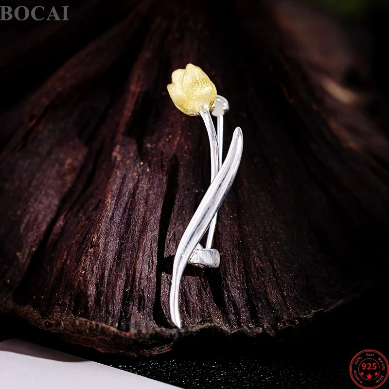 BOCAI S925 Sterling Silver Brooch for Women Vintage Minimalist Gilded Tulip Necktie Pin Corsage Punk Fashion Jewelry Wholesale
BOCAI S925 Sterling Silver Brooch for Women Vintage Minimalist Gilded Tulip Necktie Pin Corsage Punk Fashion Jewelry Wholesale
