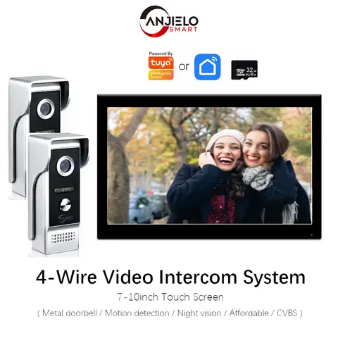 ANJIELOTuya metal doorbell video intercom system touch monitor7/10-inch smart video phone security protection forhome apartments