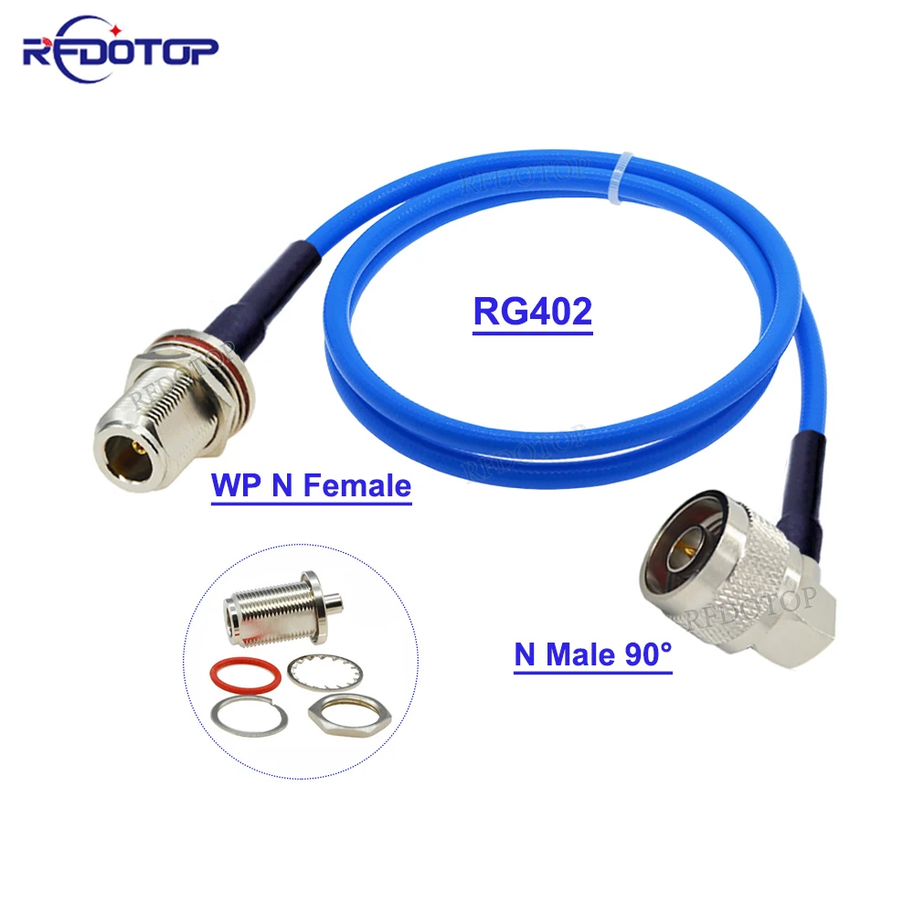 RG-402 N Male 90 Degree to WP N Female Bulkhead Connector Blue RG402 Semi Flexible Coaxial Cable 0.141" 50ohm High Frequency
RG-402 N Male 90 Degree to WP N Female Bulkhead Connector Blue RG402 Semi Flexible Coaxial Cable 0.141" 50ohm High Frequency