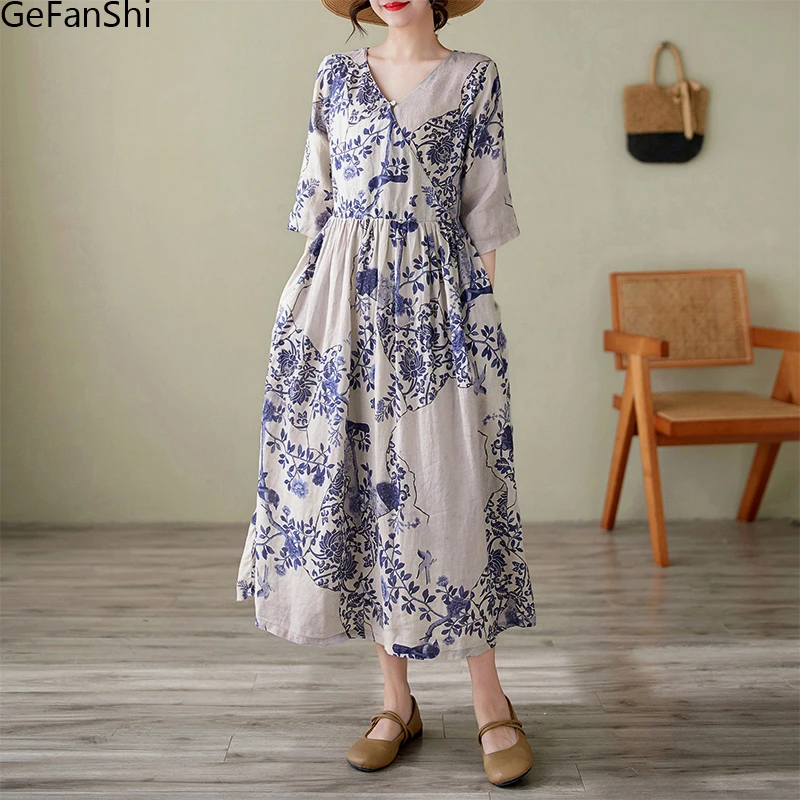 2025 Summer V-Neck Print Office Ladies Brief Half Sleeve A-line Dresses Women Fashion Casual Dress Robe Elegant Clothing
2025 Summer V-Neck Print Office Ladies Brief Half Sleeve A-line Dresses Women Fashion Casual Dress Robe Elegant Clothing
