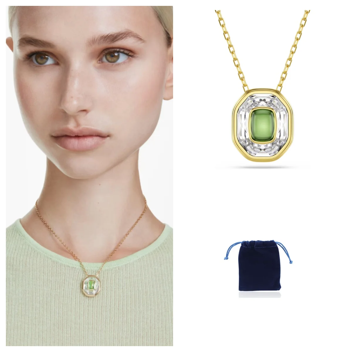 Chroma pendant Octagon cut, Green, Gold-tone plated
Chroma pendant Octagon cut, Green, Gold-tone plated