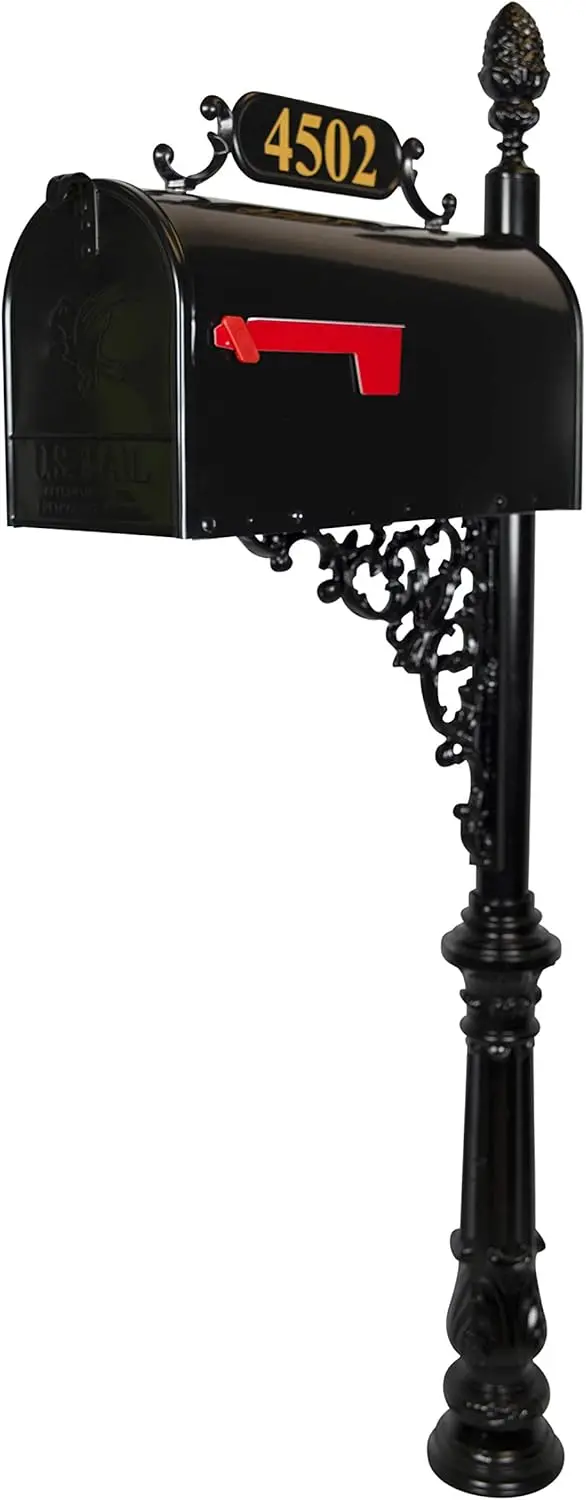 Magnolia Standard Mailbox Post System Black Rust Resistant Mailbox Includes Plaque Decorative Bracket Decorative Finial
Magnolia Standard Mailbox Post System Black Rust Resistant Mailbox Includes Plaque Decorative Bracket Decorative Finial