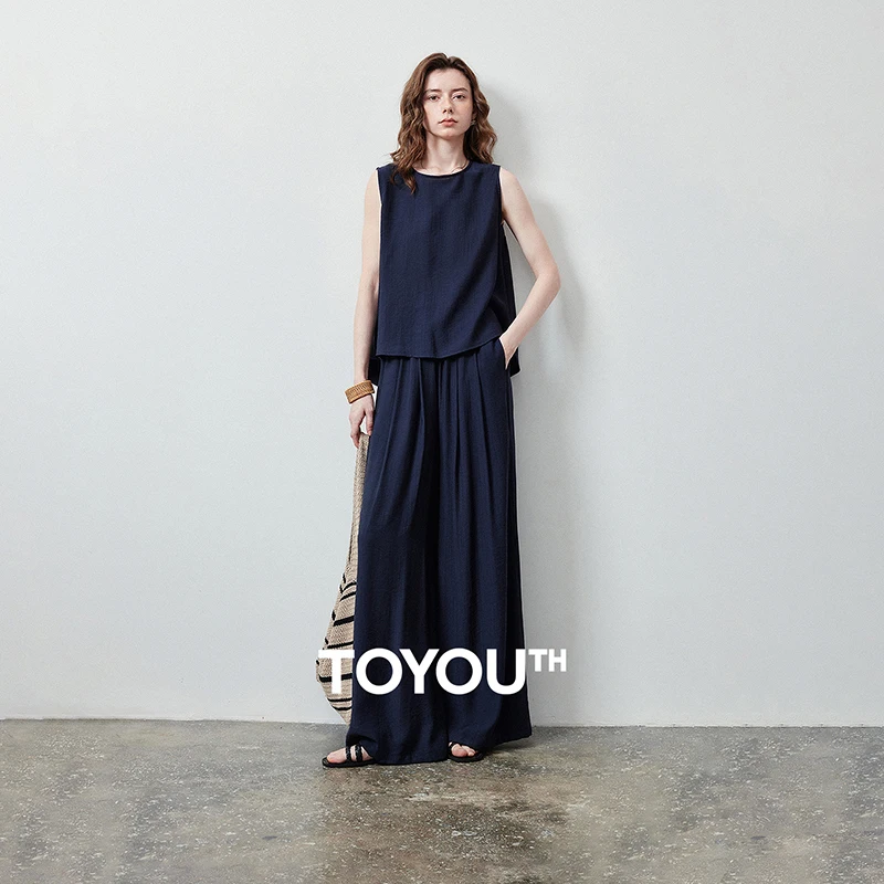 TOYOUTH Women Two Piece Set Summer 2026 Old Money Relaxed Navy Blue Lightweight Tank Top Drapey Wide Leg Pants Casual
TOYOUTH Women Two Piece Set Summer 2026 Old Money Relaxed Navy Blue Lightweight Tank Top Drapey Wide Leg Pants Casual