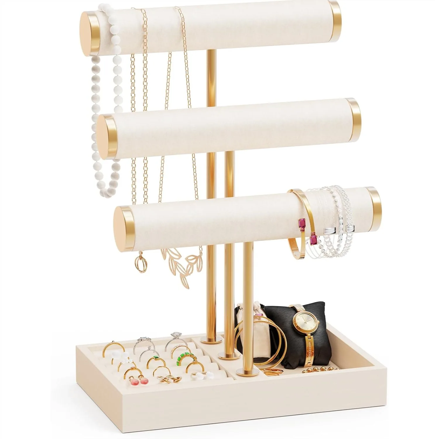 3 Tier Jewelry Organizer Stand for Necklaces, Bracelets, Watches - Elegant Beige Display with Sturdy Design
3 Tier Jewelry Organizer Stand for Necklaces, Bracelets, Watches - Elegant Beige Display with Sturdy Design